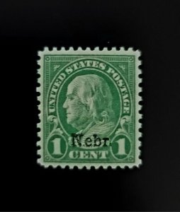 1929 1c Benjamin Franklin, Green, Nebraska Overprint Scott 669 Mint F/VF LH