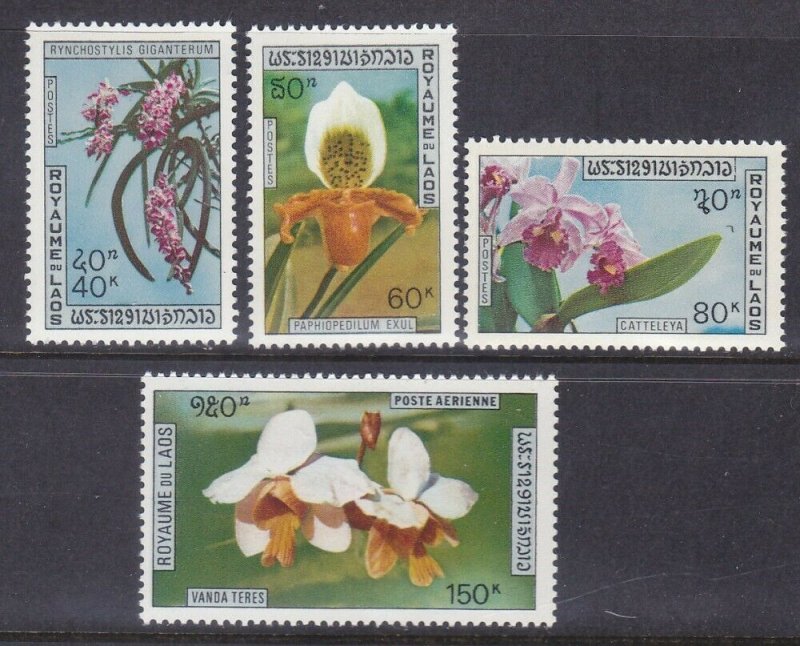 Laos 230-32 & C89 MNH 1972 Orchids Full Set with Airmail Issue VF