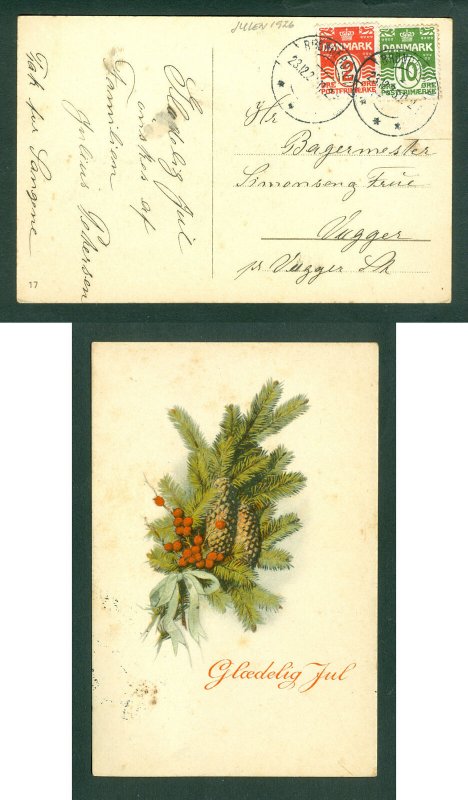 Denmark. Christmas Card 1926. 10 +2 Ore.Christm.Decoration.Cancel: Bronderslev.