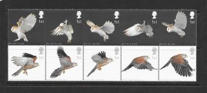 BIRDS - GREAT BRITAIN #2096a   OWLS-KESTRELS MNH