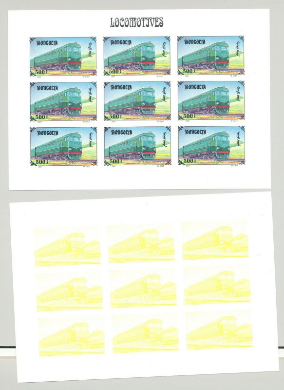 Mongolia #2255h Trains 1v Imperf M/S of 9 x 7v Progressive Proofs