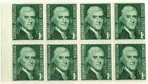 1968 Thomas Jefferson Booklet Pane of 8 Stamps - Sc# 1278a, MNH, OG