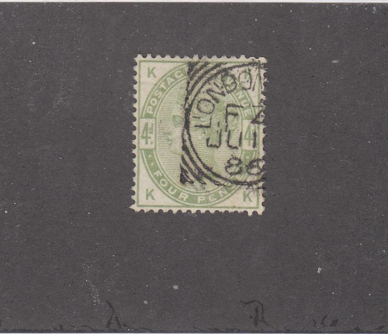 GB # 103 4d GREEN WITH LONDON DATED SQUARE CIRCLE CANCEL CAT VALUE $210