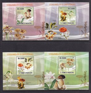 Sao Tome and Principe 2009 Mushrooms Flowers 4 S/Sheets Deluxe Edition MNH