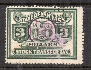 USA Early 1900s NY Stock Transfer Revenues Fine Used $3. Surcharged NW-219957