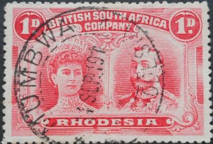 Rhodesia Double Head 1d with MUMBWA 191 for year (DC) postmark