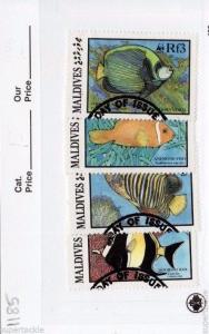 1986 Maldives Sc# 1185-87, 89 Θ used Tropical fish postage stamps. WWF Panda