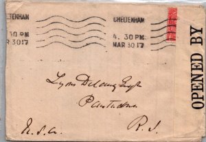 GREAT BRITAIN POSTAL HISTORY WWI CENSORED COVER ADDR USA CANC YR'1917