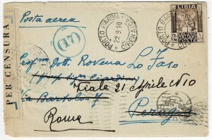 Libya 1940 Porto Bardia cancel on airmail cover to Italy, censored