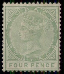 TOBAGO #10, 4p yellow green, og, LH, tiny inclusion, VF, Scott $325.00