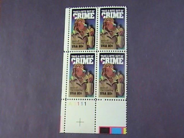 U.S.# 2102(-MINT/NEVER HINGED LL PLATE# BLOCK OF 4---MC GRUFF/CRIME DOG---1984