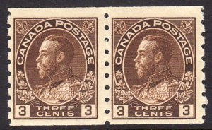 Sc# 129 Canada 1918  KGV 3¢ coil pair MNH CV $120.00