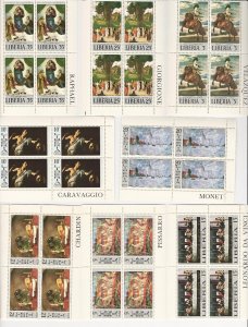 Liberia Lot of Mint NH Blocks, #489-496, Art Topical Stamps