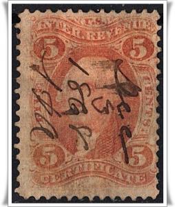 R24c 5¢ Revenue: Certificate (1862-71) Used