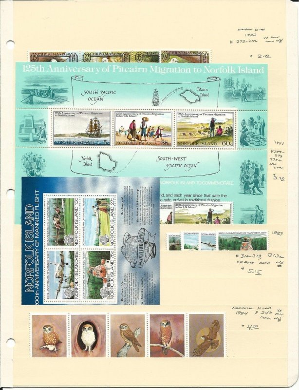 Norfolk Collection on 3 Stock Pages, 1971-1988, Mint NH Sets & Sheets