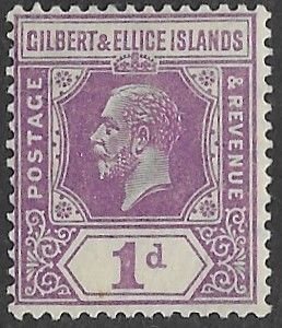 Gilbert & Ellice # 28 George V  - 1d. Violet 1927 (1) VF Unused