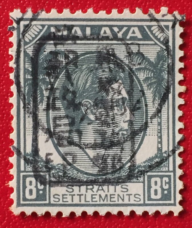 Malaya Japanese Occupation opt Straits  KGVI 8c (Black opt) Used SG#J151b M5073