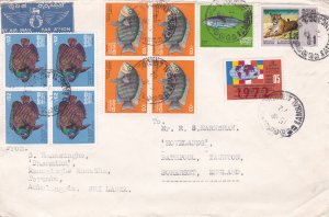 Sri Lanka # 473, 474 & 475 (Fish Stamps), Blocks of Four and single on Cover