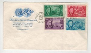 1946 FRANKLIN DELANO ROOSEVELT 930-933 CMPLT SET FDC ON BLUE CACHET