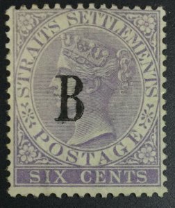 MOMEN: MALAYA STRAITS BANGKOK SG #19 1884 MINT OG H **CERT** £325 LOT #64772