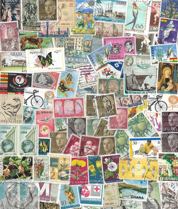 100 Multi-color Worldwide Postage Stamps Scrapbook Arts Crafts Collage Decoupage