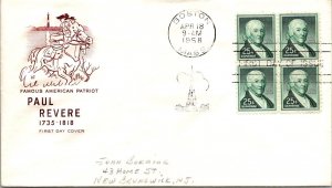 FDC 1958 SC #1048 Farnam Cachet - Boston, Mass - Block Of 4 - J4793