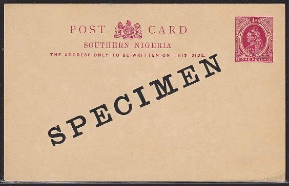 SOUTHERN NIGERIA QV 1d postcard optd SPECIMEN...............................1475