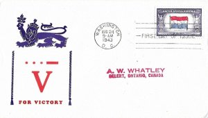 1943 FDC, #913, 5c Overrun Country - Netherlands, patriotic (victory)