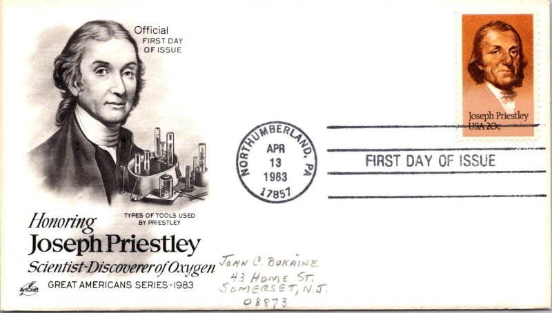 FDC 1983 SC #2038 Artcraft Cachet - Northumberland, PA - Single - J4891