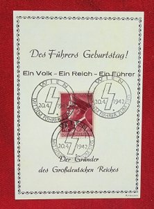 Adolf Hitler Birthday stamp 1942 w German Postcard WWII Nazi Germany Third Reich