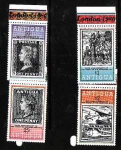 Antigua-Sc#571A-D-unused NH set-id2-Stamp on Stamp-Stamp Exhibition-London '80-1