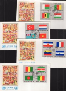 UN N.Y. 1980-81 Flags Blocks of 4 on 8 UNICEF FDC's