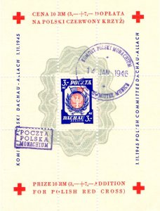 Poland 1946 Dachau Allach Souvenir Sheet Polish Red Cross Minisheet Stamp CTO NH