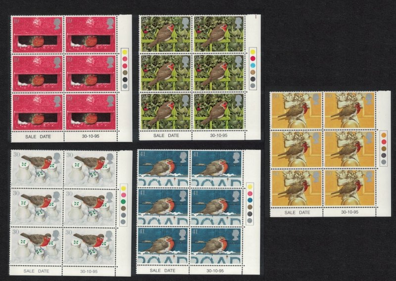 Great Britain Birds Christmas Robins 5v Traffic Lights Blocks 1995 MNH