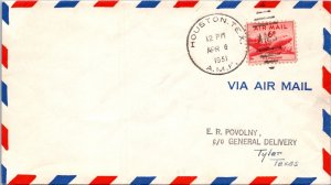 FFC 1951 - US Airmail - Houston, Tx to Tyler, Tx - F52205