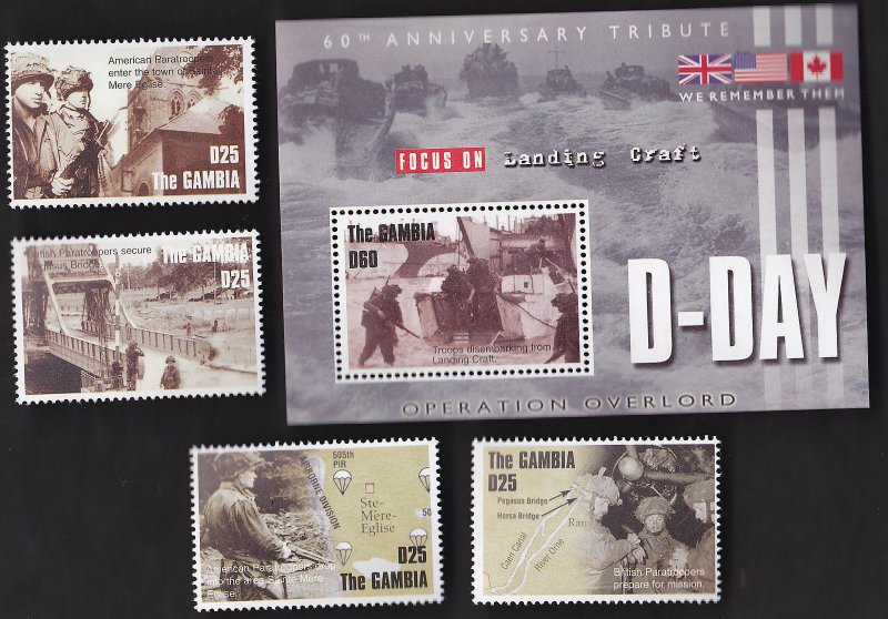 D- Day, Operation Overlord SS, British & American Troops, Gambia 2852a-d  MNH