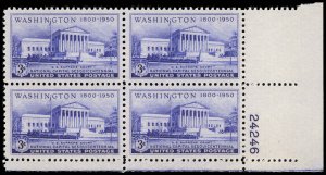 US Sc 991 MNH PLATE BLOCK - 1950 3¢ Washington Sesq. - FRESH!