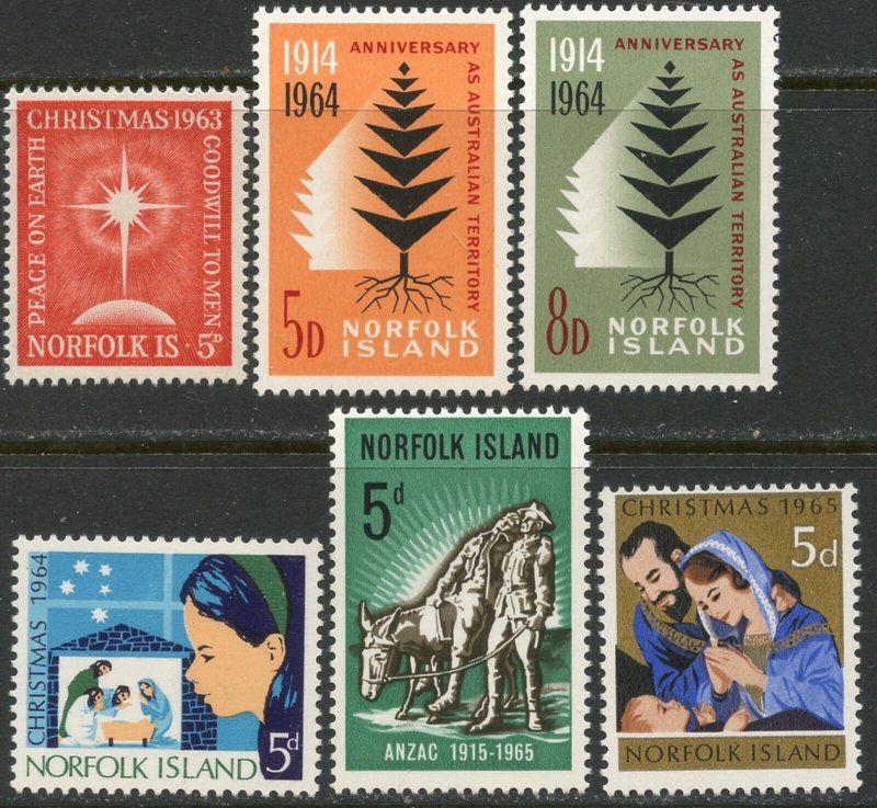 NORFOLK ISLAND Sc#65-70 1963-65 Christmas Etc. Complete OG Mint LH