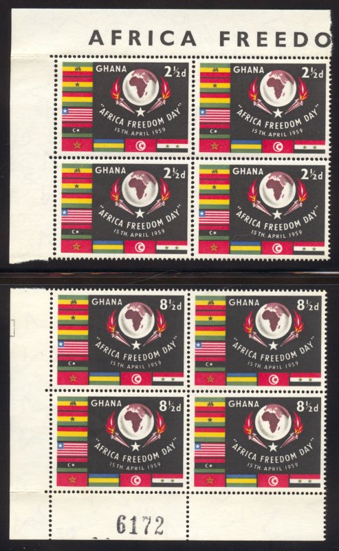 Ghana Scott 46-47 MNHOG Blocks of 4 - 1959 Africa Freedom Day - SCV $2.00