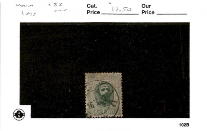 Norway, Postage Stamp, #32 Used, 1878 King Oscar (AB)