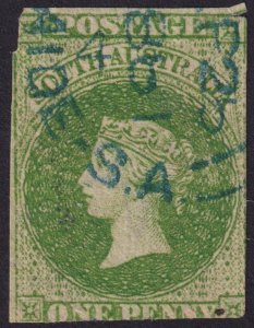 South Australia 1858 #5 1d Deep Yellow Green vg u f