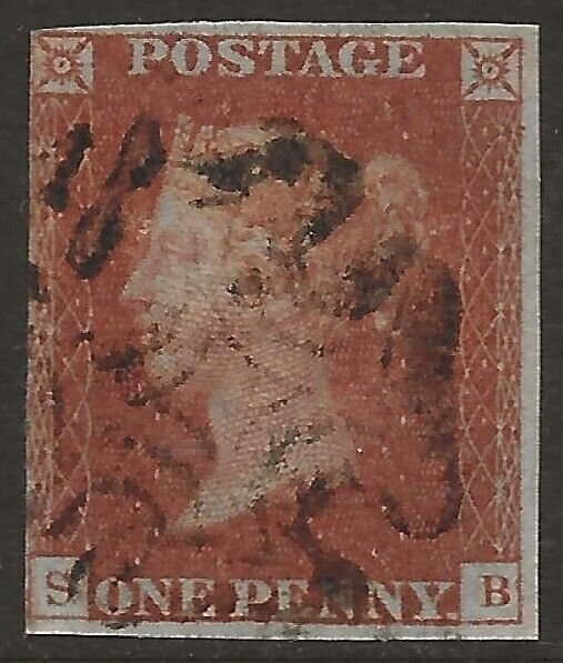GB Great Britain 1841 QV 1d Red-Brown 'S-B' Scott #3 SG 8 Fine Used CV $24.00-