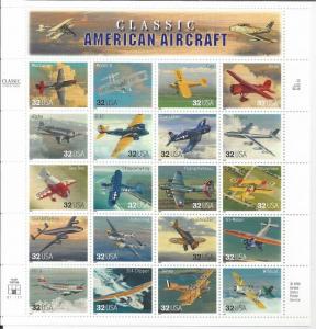 US Mint Sheet #3142a-t, American Aircraft, MNH*-