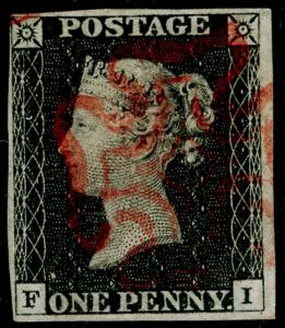 GB 1840 SG3, 1d grey-black PLATE 2, FINE USED. Cat £525. RED MX. FI