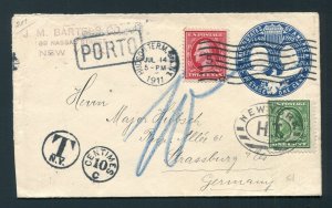 1911 Stamp Dealer J.M. Bartels - New York, NY Uprated to Germany - Postage Due