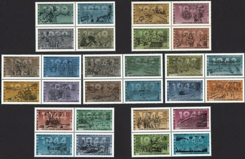 WAR WWII HISTORY 1939-1945 COLLECTION = Canada 1989-1995 MNH 7 BLOCKS of 4