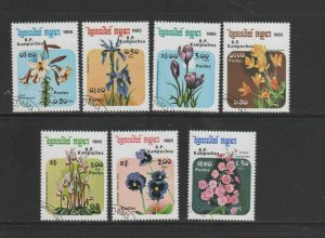 CAMBODIA #596-602  1985  FLOWERS       MINT  VF NH O.G  CTO