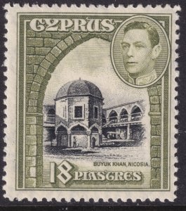 Cyprus Sc# 152 KGVI portrait 1938 - 1944 18pi issue MLMH CV $5.00