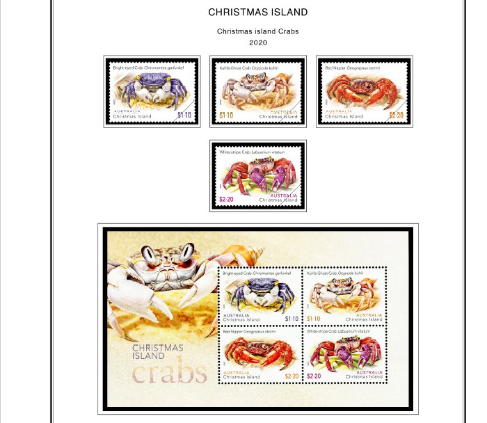 COLOR PRINTED CHRISTMAS ISLAND 2011-2020 STAMP ALBUM PAGES (55 illustr. pages)