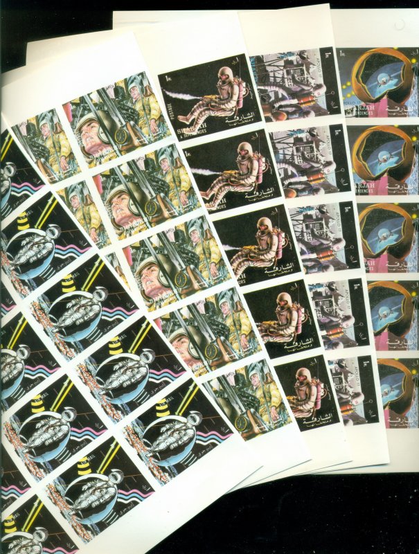 Sharjah 1972 Mi#988B-992B Space Mission Apollo 17 5xsheets (folded) IMPERF MUH